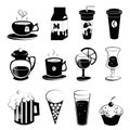 Sweets and drinks icons. symbols of drinks and sweets of a restaurant, coffee shop, fast food.